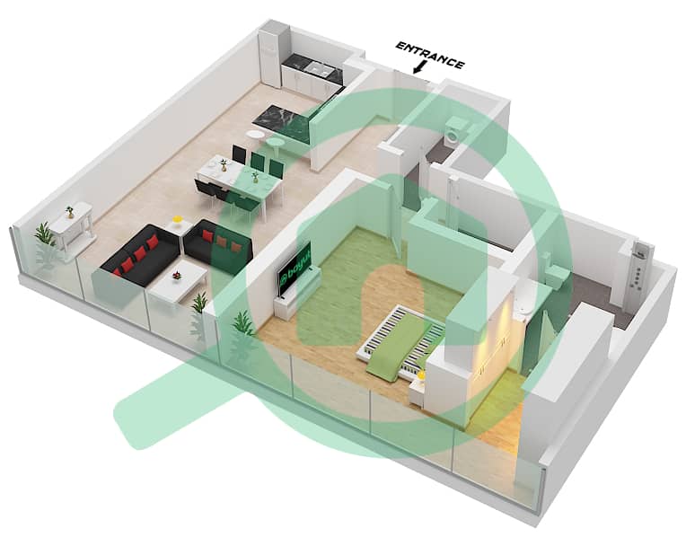 Residence 110 - 1 Bedroom Apartment Type/unit E1,E2 / 05 FLOOR 4-18 Floor plan Type E1,E2 Unit 05 Floor 4-18 interactive3D
