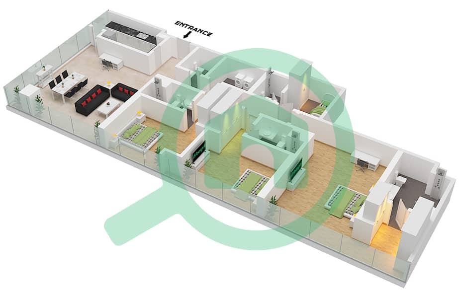 المخططات الطابقية لتصميم النموذج / الوحدة C1,C2 / 06 FLOOR 1-18 شقة 3 غرف نوم - ريزيدنس 110 Type C1,C2 Unit 06 Floor 1-18 interactive3D