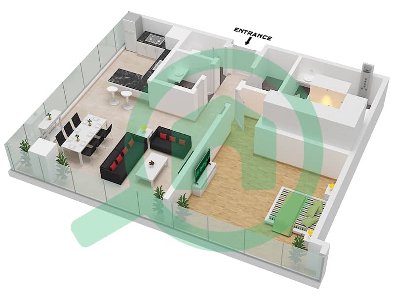 110 Резиденс - Апартамент 1 Спальня планировка Тип/мера D1,D2 / 03 FLOOR 1-3 Type D1,D2 Unit 03 Floor 1-3 interactive3D