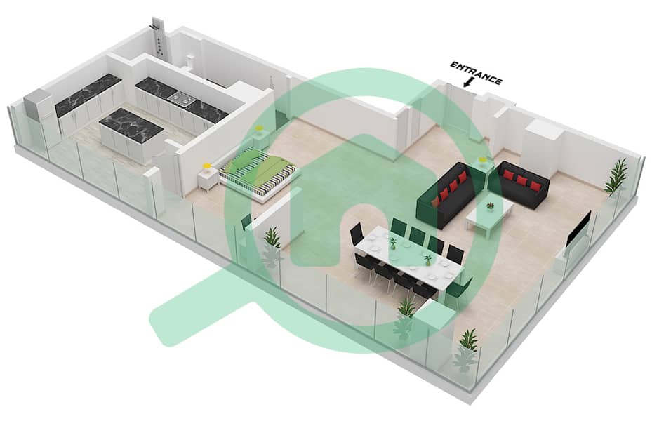 المخططات الطابقية لتصميم الوحدة 06 FLOOR 19 شقة استوديو - ريزيدنس 110 Unit 06 Floor 19 interactive3D