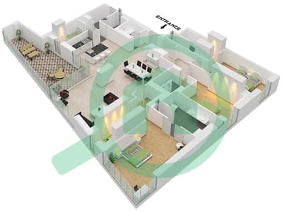 Bulgari Residence 6 - 3 Bedroom Apartment Type/unit B / 15 Floor plan