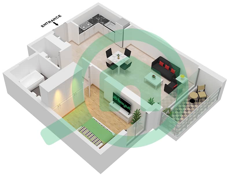 المخططات الطابقية لتصميم الوحدة 2 FLOOR 1-20 شقة 1 غرفة نوم - كريك ايدج تاور 2 Unit 2 Floor 1-20 interactive3D
