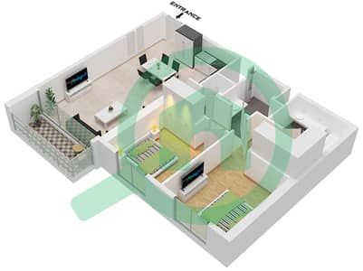 المخططات الطابقية لتصميم الوحدة 8 FLOOR 3-9 شقة 2 غرفة نوم - كريك ايدج تاور 2