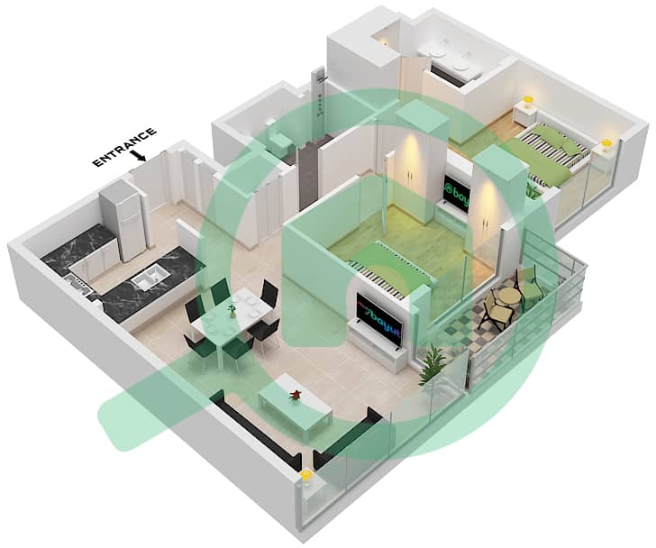 المخططات الطابقية لتصميم الوحدة 2,6-7 FLOOR 2-16,18-36 شقة 2 غرفة نوم - برج كريك رايز 1 Unit 2,7 Floor 2-16
Unit 6 Floor 18-36 interactive3D