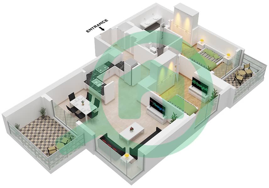 溪畔2号大厦 - 2 卧室公寓单位9 FLOOR 2-16戶型图 Unit 9 Floor 2-16 interactive3D