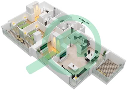 المخططات الطابقية لتصميم الوحدة 1 FLOOR 18-36 شقة 3 غرف نوم - برج كريك رايز 1