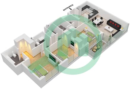 المخططات الطابقية لتصميم الوحدة 3 FLOOR 18-36 شقة 3 غرف نوم - برج كريك رايز 1