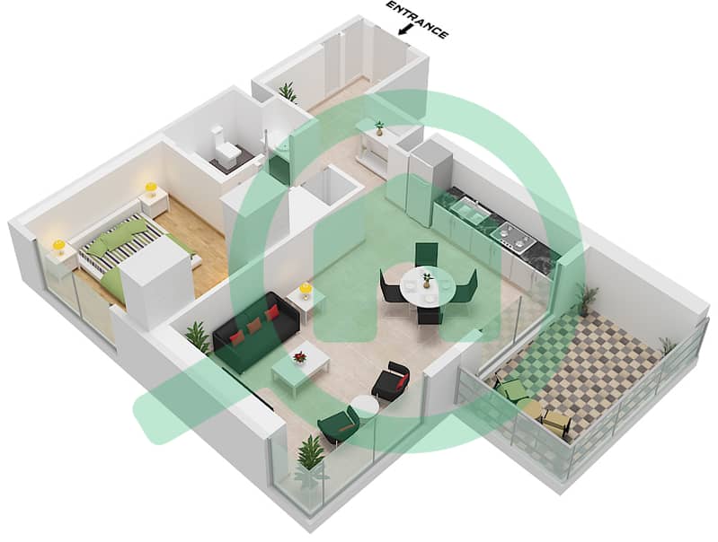 溪畔2号大厦 - 1 卧室公寓类型5 FLOOR 18-36戶型图 Unit 5 Floor 18-36 interactive3D