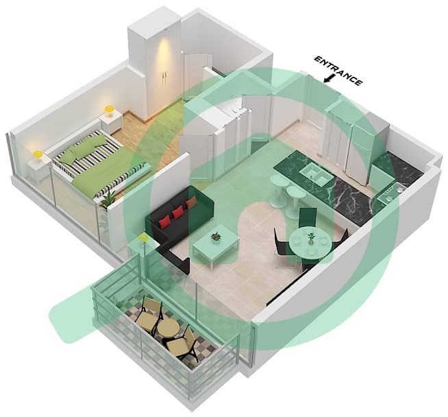 المخططات الطابقية لتصميم النموذج / الوحدة H / 9,14 FLOOR 2-16 شقة 1 غرفة نوم - البيت العلوي الغربي Type H Unit 14 Floor 2-15
Type H Unit 9 Floor 16 interactive3D