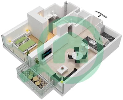 المخططات الطابقية لتصميم النموذج / الوحدة I / 4 FLOOR 17-19,22-30 شقة 1 غرفة نوم - البيت العلوي الغربي