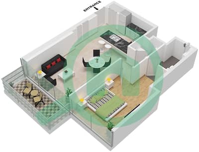 المخططات الطابقية لتصميم النموذج / الوحدة J / 3,7 FLOOR 17-30 شقة 1 غرفة نوم - البيت العلوي الغربي