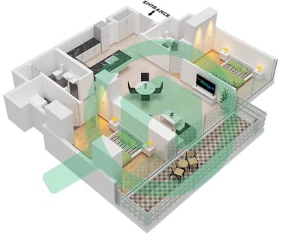 المخططات الطابقية لتصميم النموذج / الوحدة D 4,8 FLOOR 17-30 شقة 2 غرفة نوم - البيت العلوي الغربي