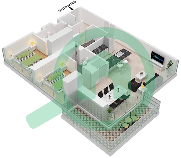 المخططات الطابقية لتصميم النموذج / الوحدة A / 3,8 FLOOR 2-16 شقة 2 غرفة نوم - البيت العلوي الغربي Type A Unit 8 Floor 2-15
Type A Unit 3 Floor 16 interactive3D