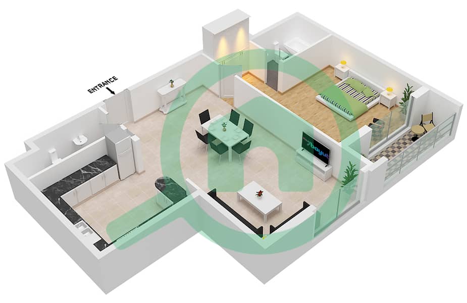 阿联酋花园 - 1 卧室公寓单位3 FLOOR 3戶型图 3 Floor 3 interactive3D