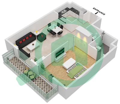 المخططات الطابقية لتصميم الوحدة 8 شقة 1 غرفة نوم - برج ماي ريزيدنس 1