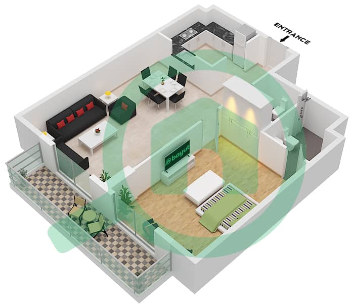 May Residence Tower 1 - 1 Bedroom Apartment Unit 8 Floor plan Unit 8 interactive3D