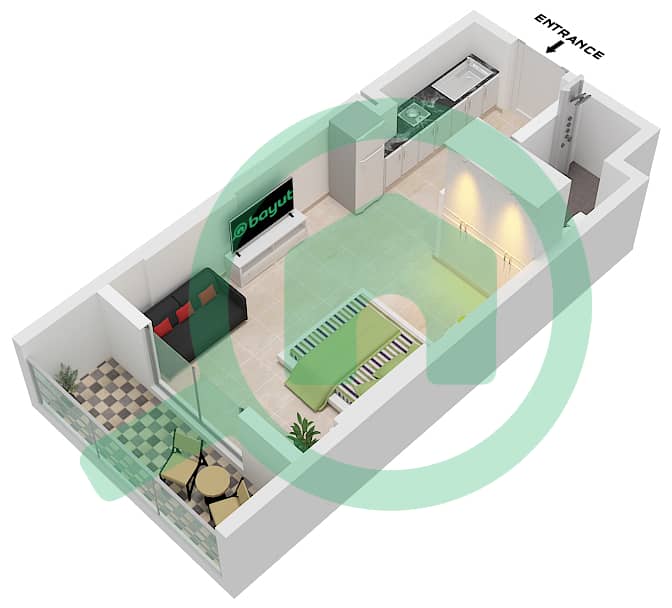 May Residence Tower 1 - Studio Apartment Unit 12 Floor plan Unit 12 interactive3D