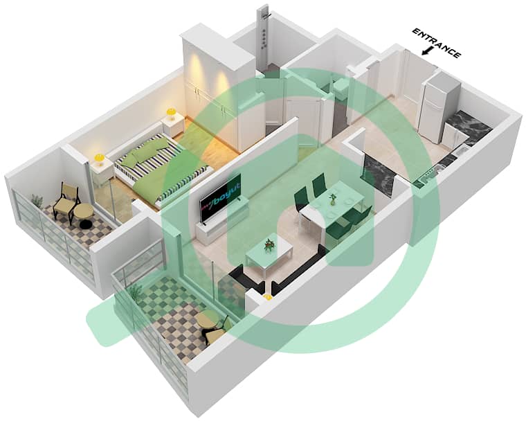 Binghatti Heights - 1 Bedroom Apartment Unit 13 FLOOR 22 Floor plan Unit 13 Floor 22 interactive3D