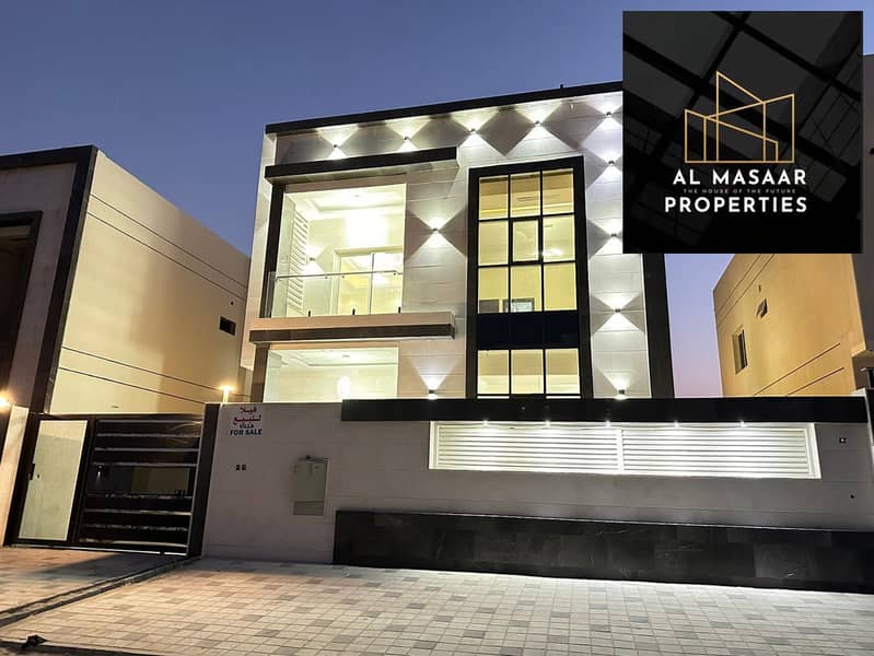 For sale, without down payment, at a snapshot price, a villa near the mosque, one of the most luxurious villas in Ajman, building and finishing, super