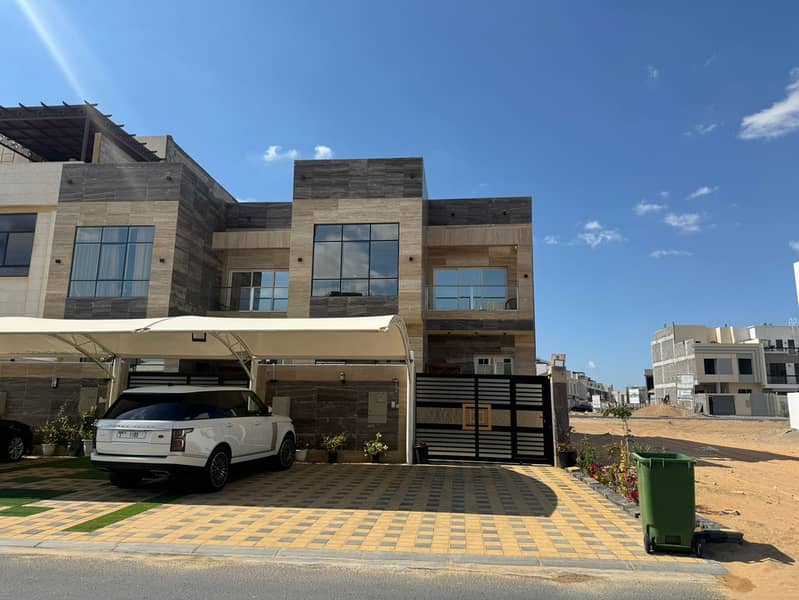Villa for rent in Ajman, neighboring Al Zahia 4 rooms, a sitting room and a hall Kamila is a maid With air conditioners 75 thousand dirhams are required
