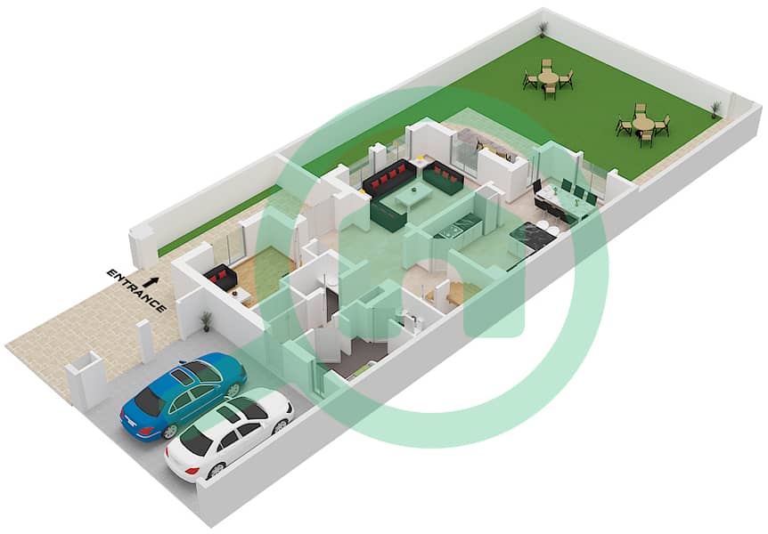 阿尔雷姆3区 - 4 卧室别墅类型／单位TYPE 1 / UNIT END戶型图 Type 1 / Unit End Ground Floor interactive3D