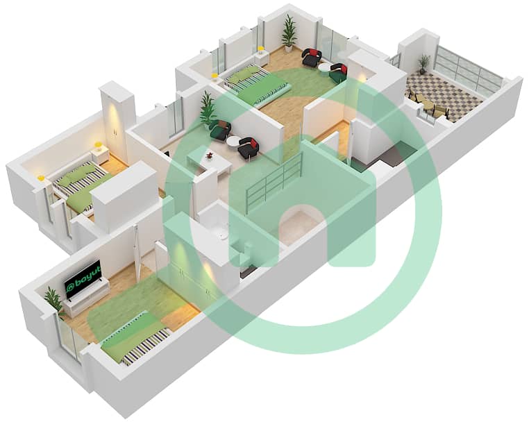 阿尔雷姆3区 - 4 卧室别墅类型／单位TYPE 1 / UNIT END戶型图 Type 1 / Unit End First Floor interactive3D