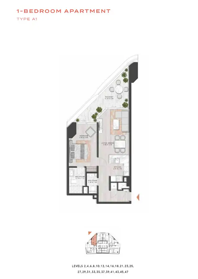 1 BR floor plan