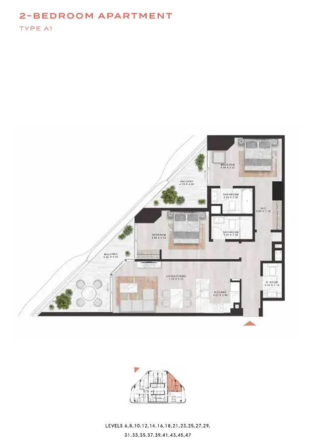 2 BR floor plan