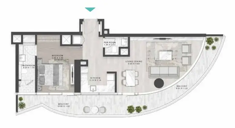 1 BR floor plan