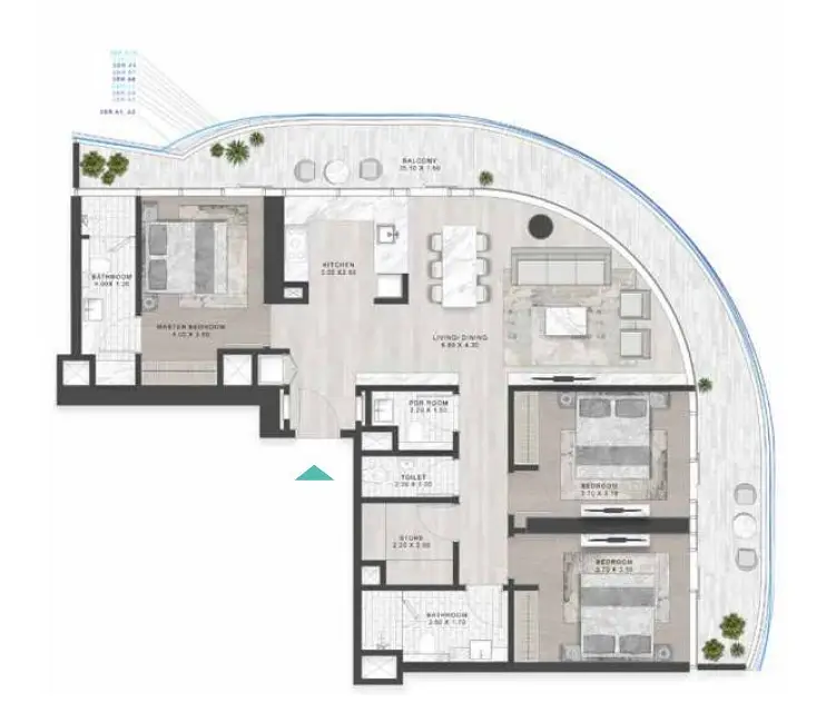 3 BR floor plan