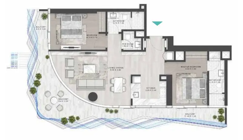 2 BR floor plan