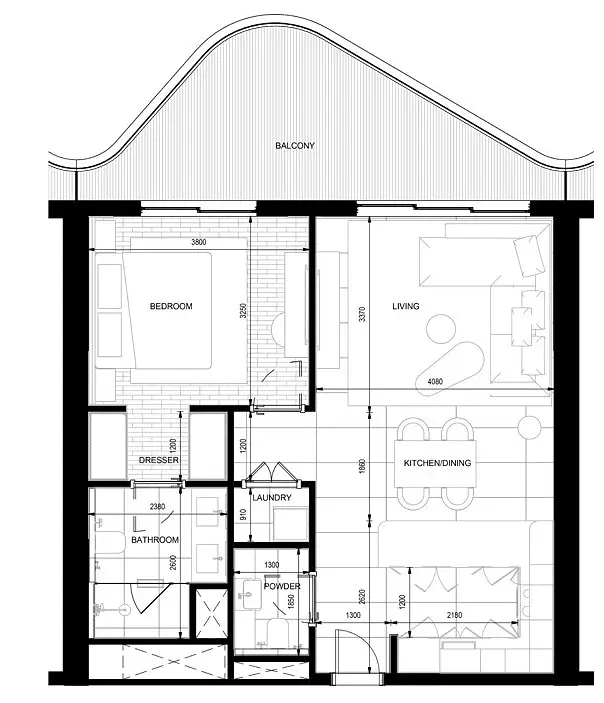 1 BR floor plan