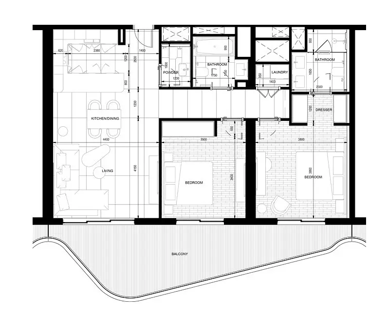 2 BR floor plan