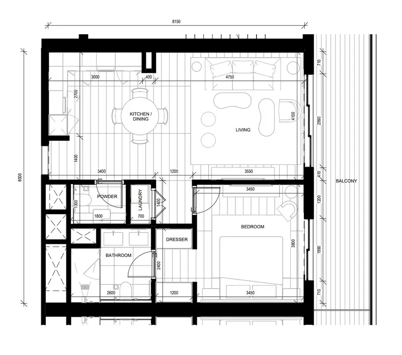 1 BR floor plan