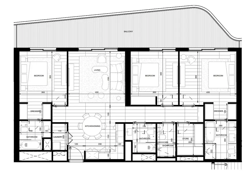3 BR floor plan
