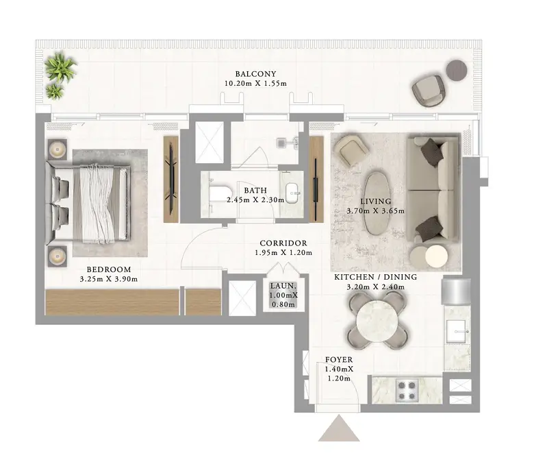 1 BR floor plan