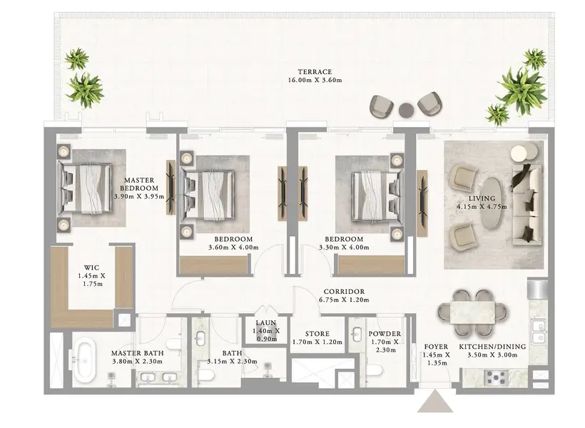 3 BR floor plan