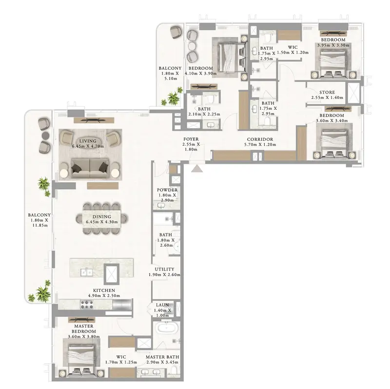 4 BR floor plan