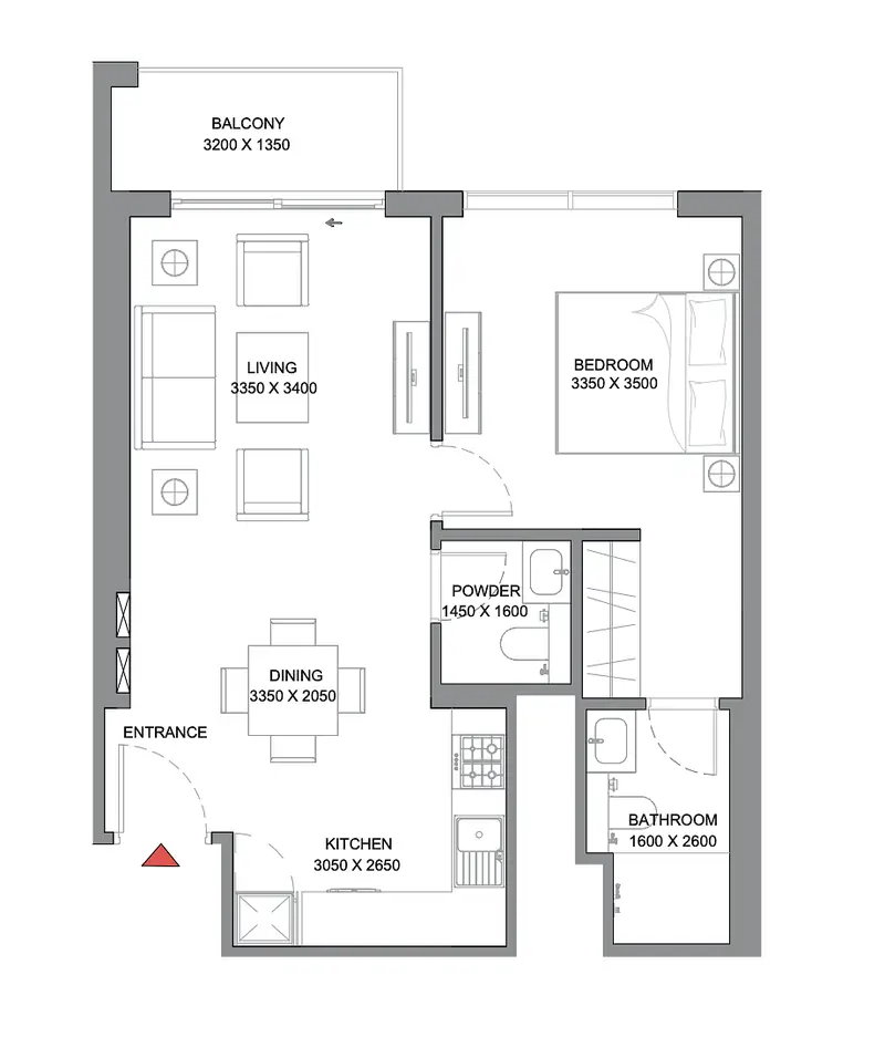 1 BR floor plan
