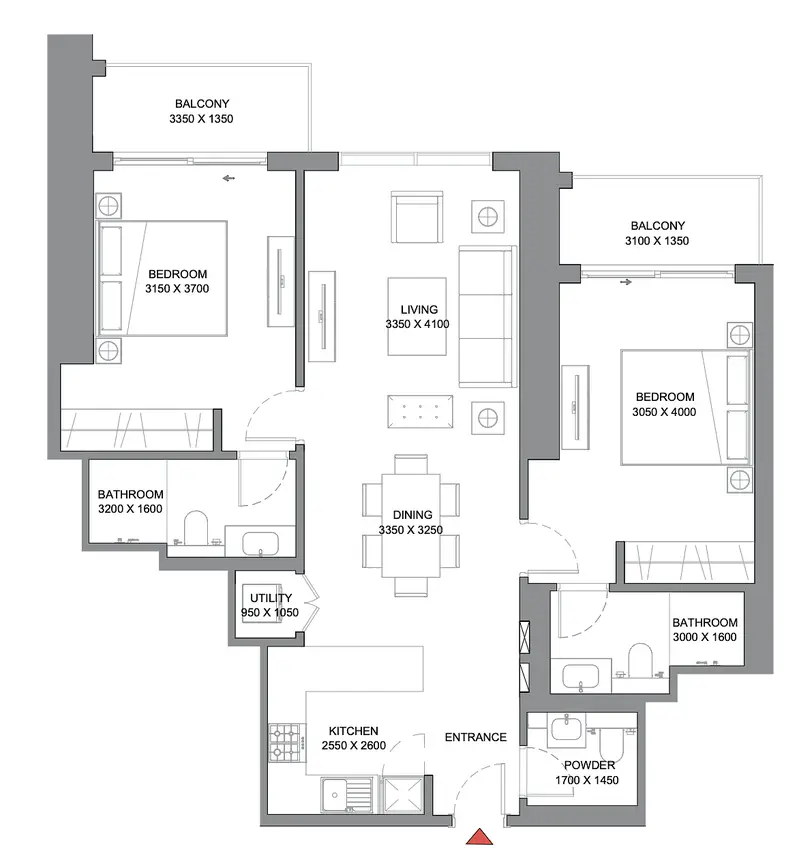 2 BR floor plan