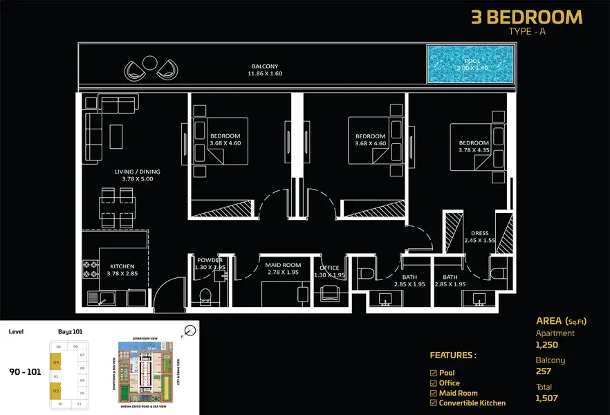3 BR floor plan