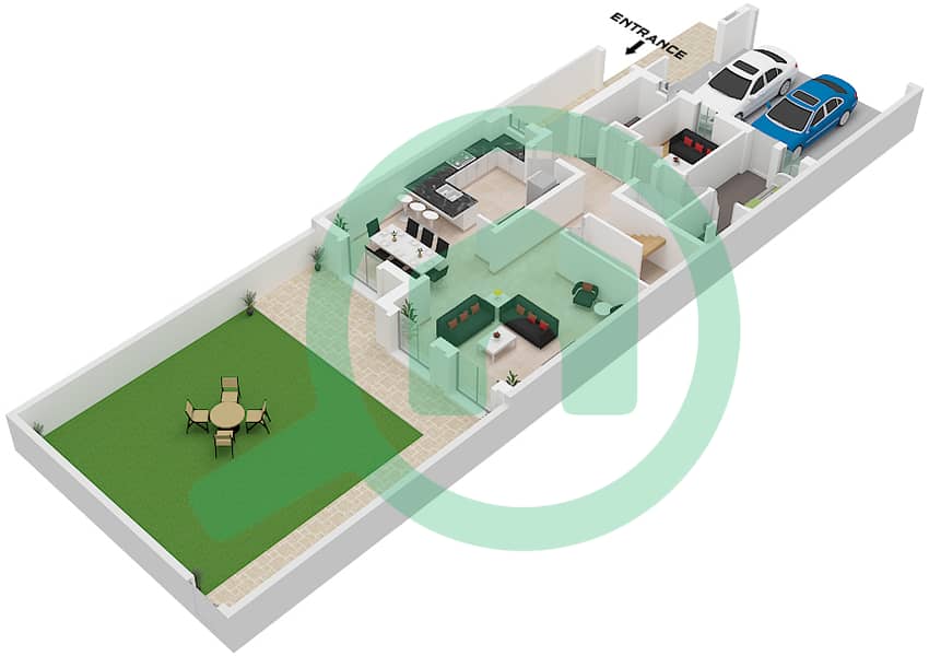 Type 2 / Unit Middle Ground Floor Al Reem 3 - Grundriss für 4 Schlafzimmer Villa Typ/Einheit TYPE 2 / UNIT MIDDLE Type 2 / Unit Middle Ground Floor interactive3D