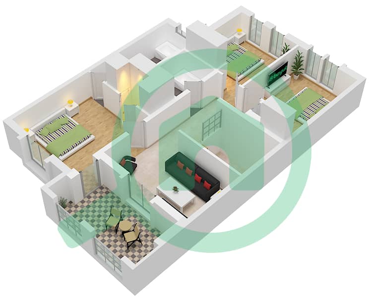 Type 2 / Unit Middle First Floor Al Reem 3 - Grundriss für 4 Schlafzimmer Villa Typ/Einheit TYPE 2 / UNIT MIDDLE Type 2 / Unit Middle First Floor interactive3D