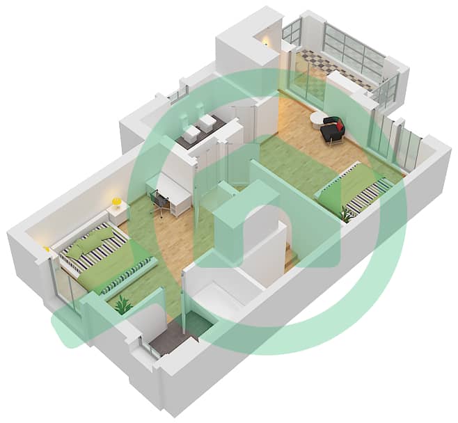 阿尔雷姆3区 - 3 卧室别墅类型／单位TYPE 4 / UNIT END戶型图 Type 4 / Unit End First Floor interactive3D