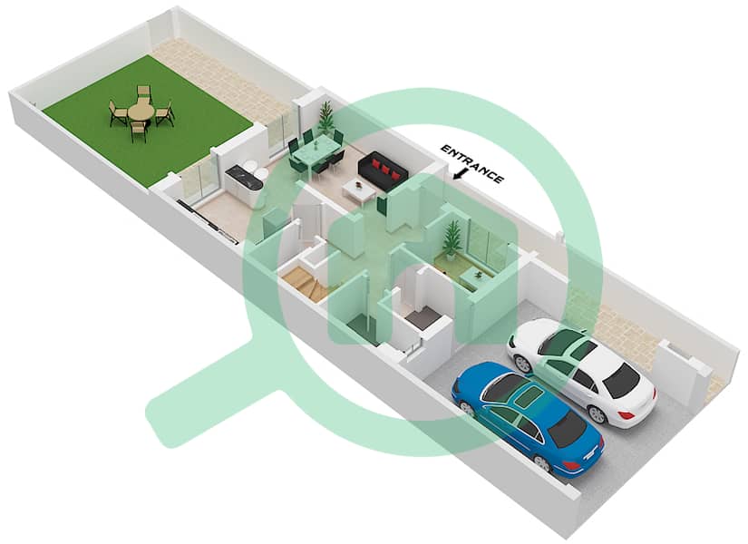 阿尔雷姆3区 - 2 卧室别墅类型／单位TYPE 4 / UNIT MIDDLE戶型图 Type 4 / Unit Middle Ground Floor interactive3D