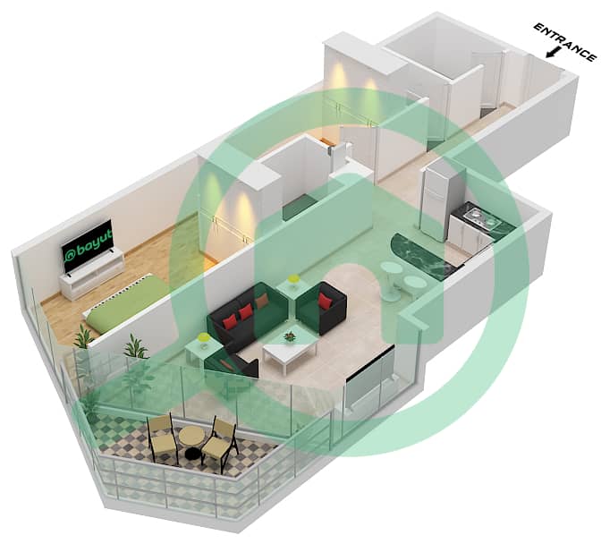 Al Habtoor Tower - 1 Bedroom Apartment Type 18 FLOOR 9-46 Floor plan Floor 9-46 interactive3D