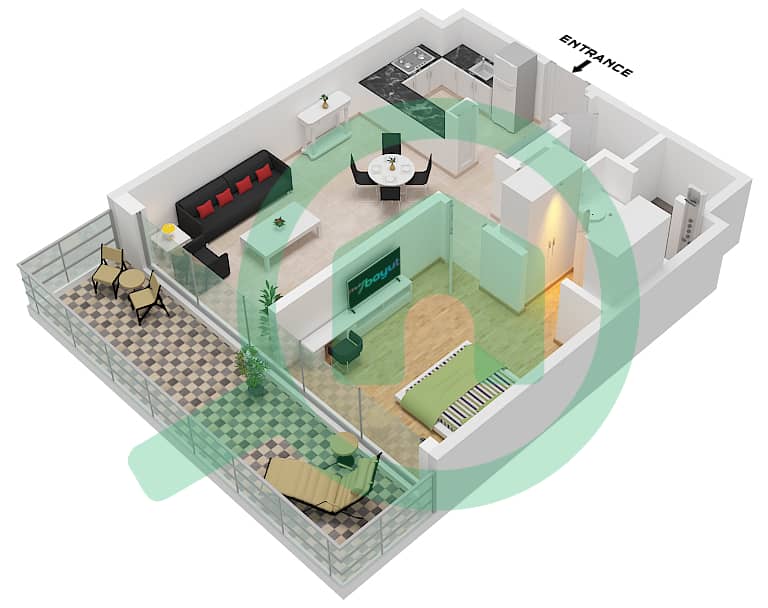 Golf Residences by Fortimo - 1 卧室公寓类型／单位1A,1B,1C / 02-06,09-12,20戶型图 Type 1A,1B,1C Unit 02-06,09-12,20 interactive3D