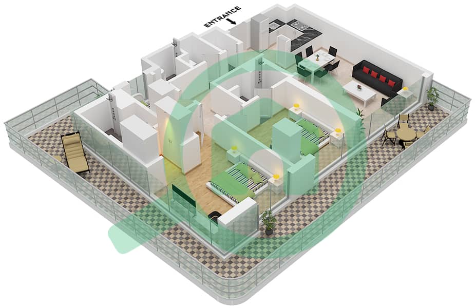Golf Residences by Fortimo - 2 卧室公寓类型／单位2 / 07-08戶型图 Type 2 Unit 07-08 interactive3D