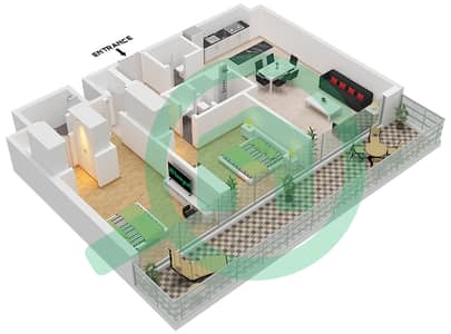 المخططات الطابقية لتصميم النموذج / الوحدة 4 / 17-18 شقة 2 غرفة نوم - جولف ريزيدنس