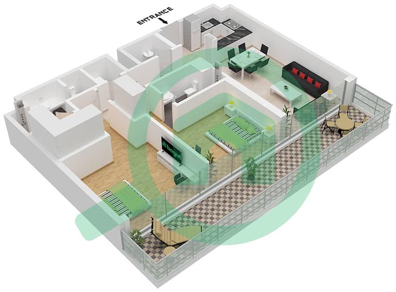 المخططات الطابقية لتصميم النموذج / الوحدة 5 / 14-15 شقة 2 غرفة نوم - جولف ريزيدنس Type 5 Unit 14-15 interactive3D